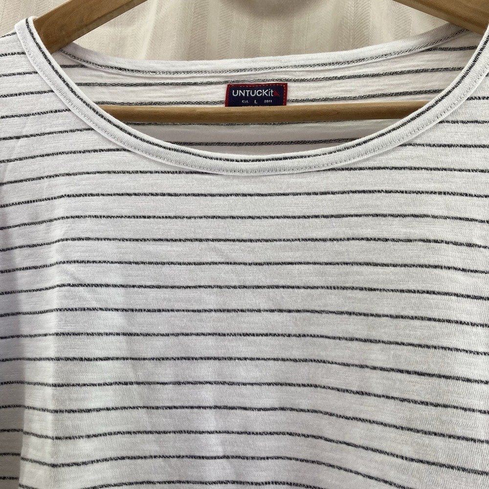UNTUCKit Leoville Womens‎ Large Striped Long Sleeve Cotton Tee Black White L